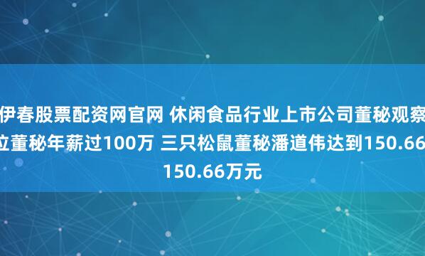 伊春股票配资网官网 休闲食品行业上市公司董秘观察：5位董秘年薪过100万 三只松鼠董秘潘道伟达到150.66万元